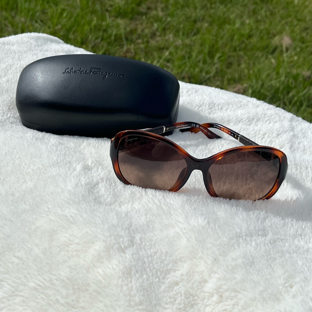 Nwt Salvatore Ferragamo Sunglasses & Euc Hard Clamshell Case In Black